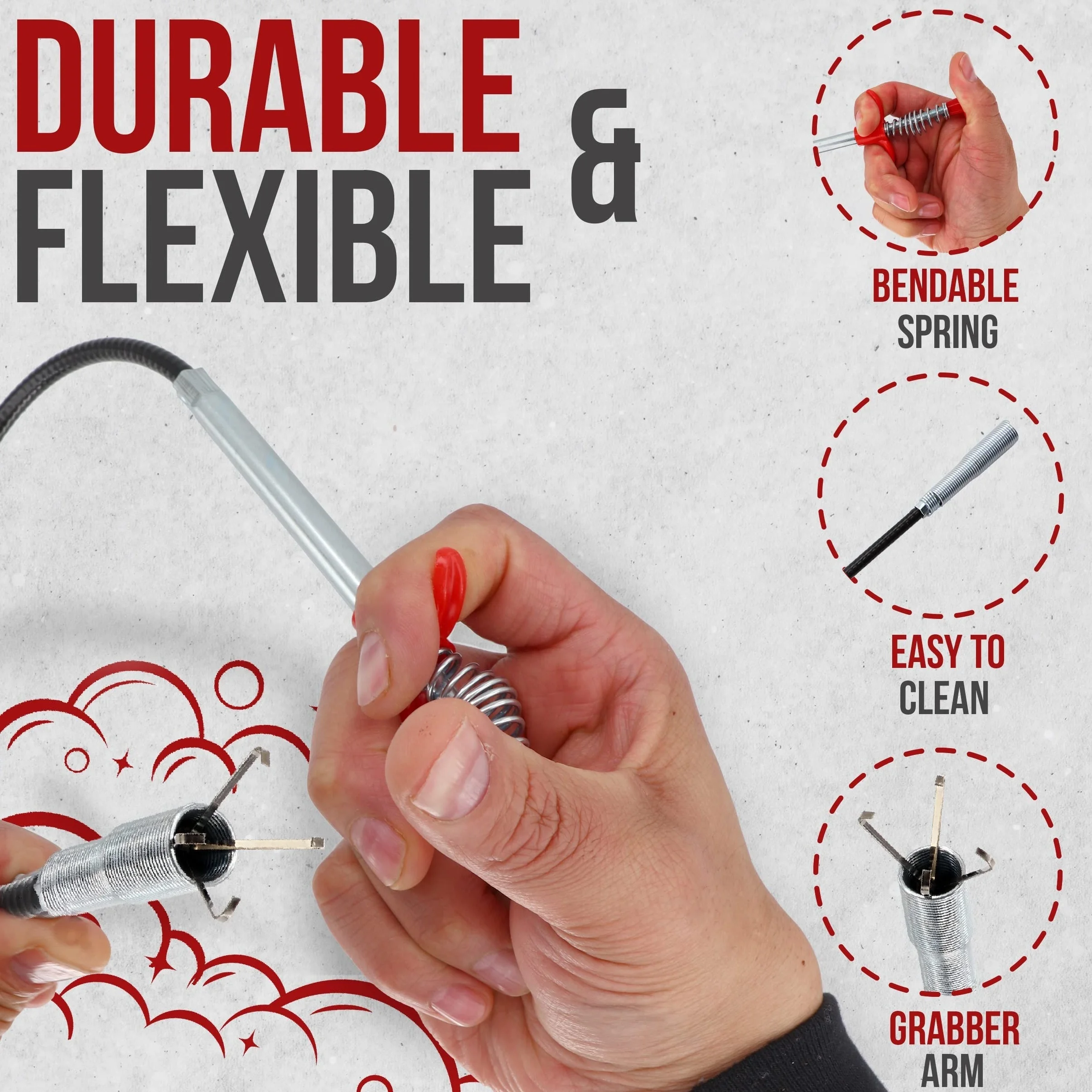 4-claw metal and plastic drain snake cleaner hair cleaner - kitchen sink spring pipe blockage remover