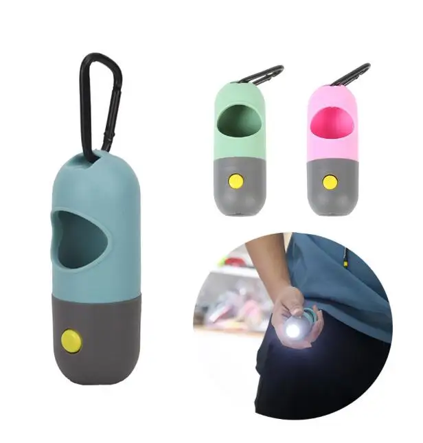 Portable Pill Shape LED Flashlight Pet Dog Poop Waste Bag Holder Dispenser