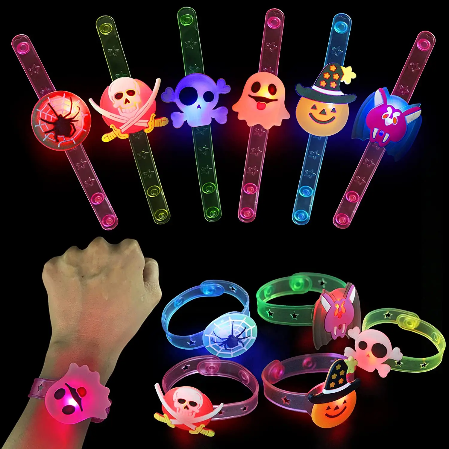 Halloween Party Favors for Kids LED Light Up Bracelet Halloween Toys Halloween Treats  Bag Flashing Candy Gift Bag Fillers
