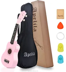 21 inch Soprano Ukulele Acoustic Mini Guitar Musical Instrument with Bag, Pick, Strings, for Beginner Light Pink
