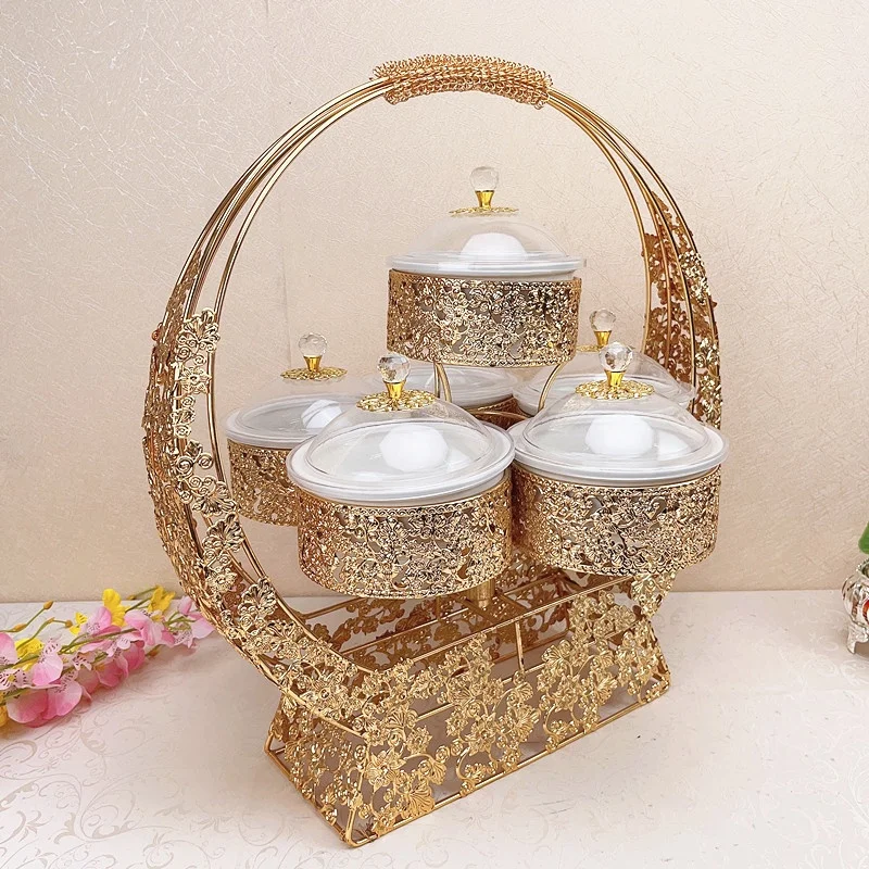 Muslim Style Golden Metal 6 pieces Bowl Set Ceramic Serving Cupcake Dishes For Ramadan Decorations