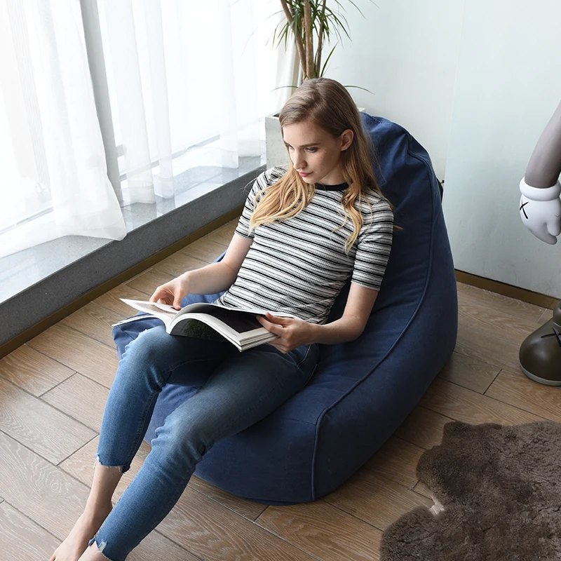 Customized Bean Bag Sofa High Boat Shape Navy Blue in Living Room Home D100*W70*H80 Cover Only