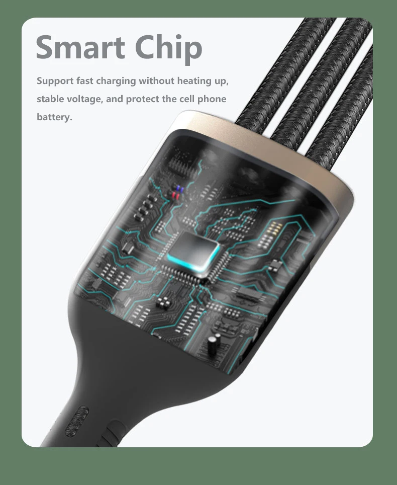 Free Sample 3 in 1 usb cable 100W  A to C   Cable Data Transmission For Mobile Phone