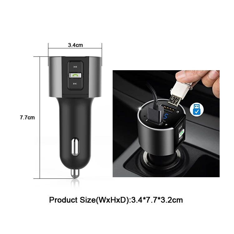 Hot Selling Portable Blutooths Car Fm Radio Stereo transmitter with Battery Check