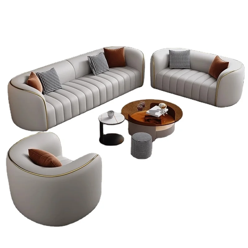Leather Fabric Couch Golden White Sofas For Villas Luxury Houses Premium Custom Furniture Sofa Set For Living Room