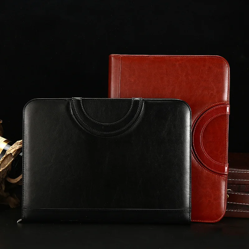 wholesale A4 A5 custom leather diary notebook wallets zippered document case file padfolio portfolio binder folder for arkwork