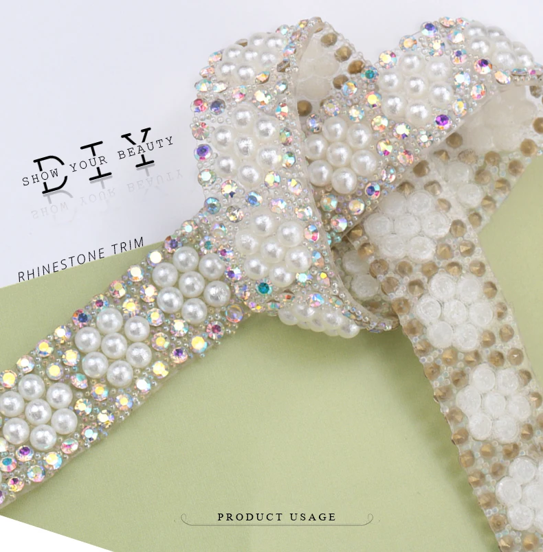 Qiao Sewing Decoration Appliques Motif Strass Hot Fix Tape Trim Applicator Ribbon Rhinestones Band Crystal Trimming For Dresses