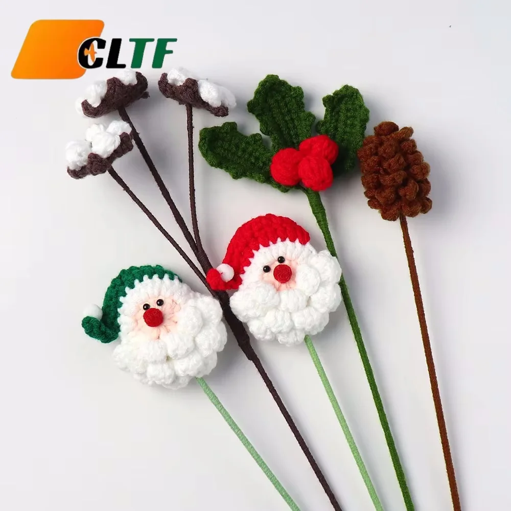 Handmade Wool Crochet Santa Claus Flowers Crochet Artificial Knit Yarn Flower Crochet Flower for Xmas Christmas Day Gifts 2024