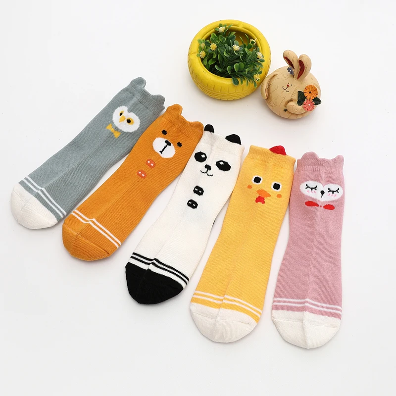 Детские носки с принтом милых животных серии в трубке детских носков, 5 шт. setsspring осенне-зимняя средней длинны, без пятки, носки для малышей