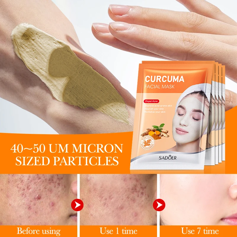 SADOER Natural Turmeric Extract Acne Removal Mud Facial Masks Skincare Cleansing Blackheads Hydrating Brightening Clay Face Mask