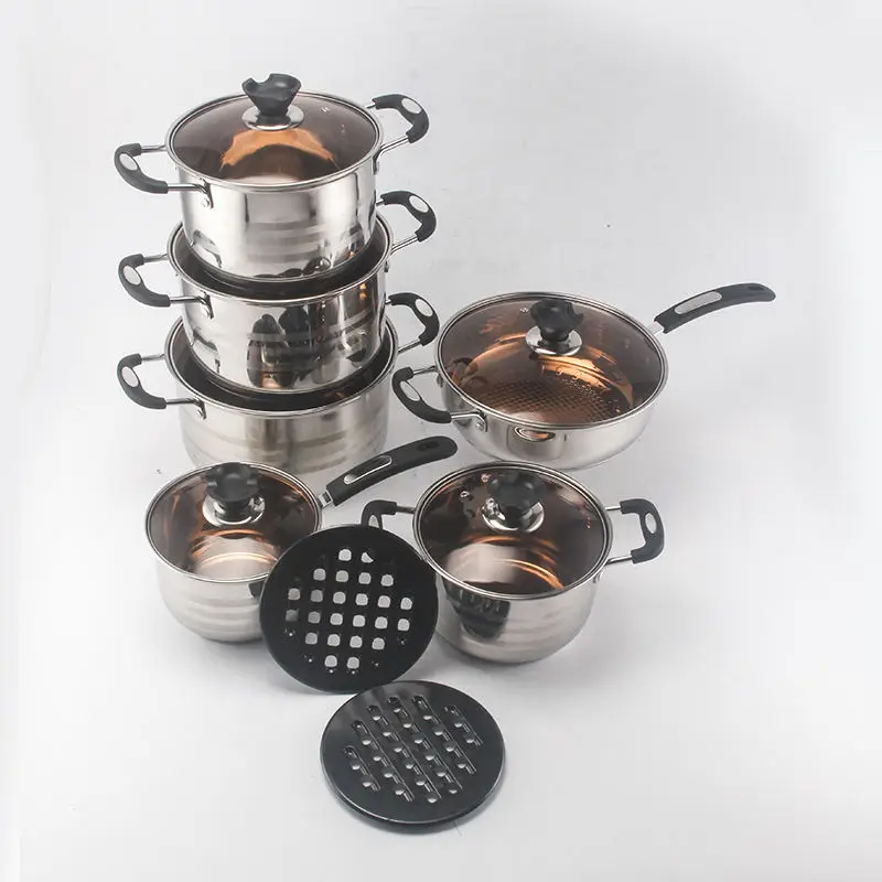 Stainless Steel Cookware Sets  High Quality Thicken Pot Kitchen Cooking Pots And Pans  With Glass Lid