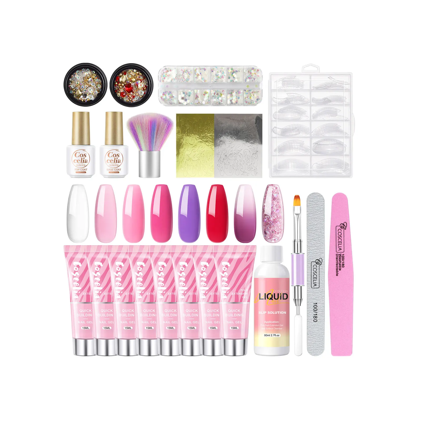 COACELIA бесплатные образцы цветной УФ-гель фирменная марка наращивание ногтей гель для наращивания Кристалл Блеск Цвет Пользовательский логотип OEM полигель