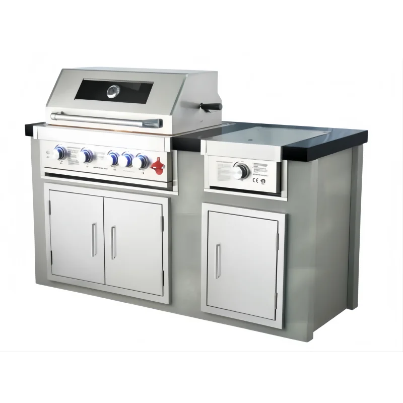 Custom Outdoor Kitchen Stainless Steel Cabinets Garden Mobile Modular BBQ Grill Island With Bar Sink Fridge Gas Grills