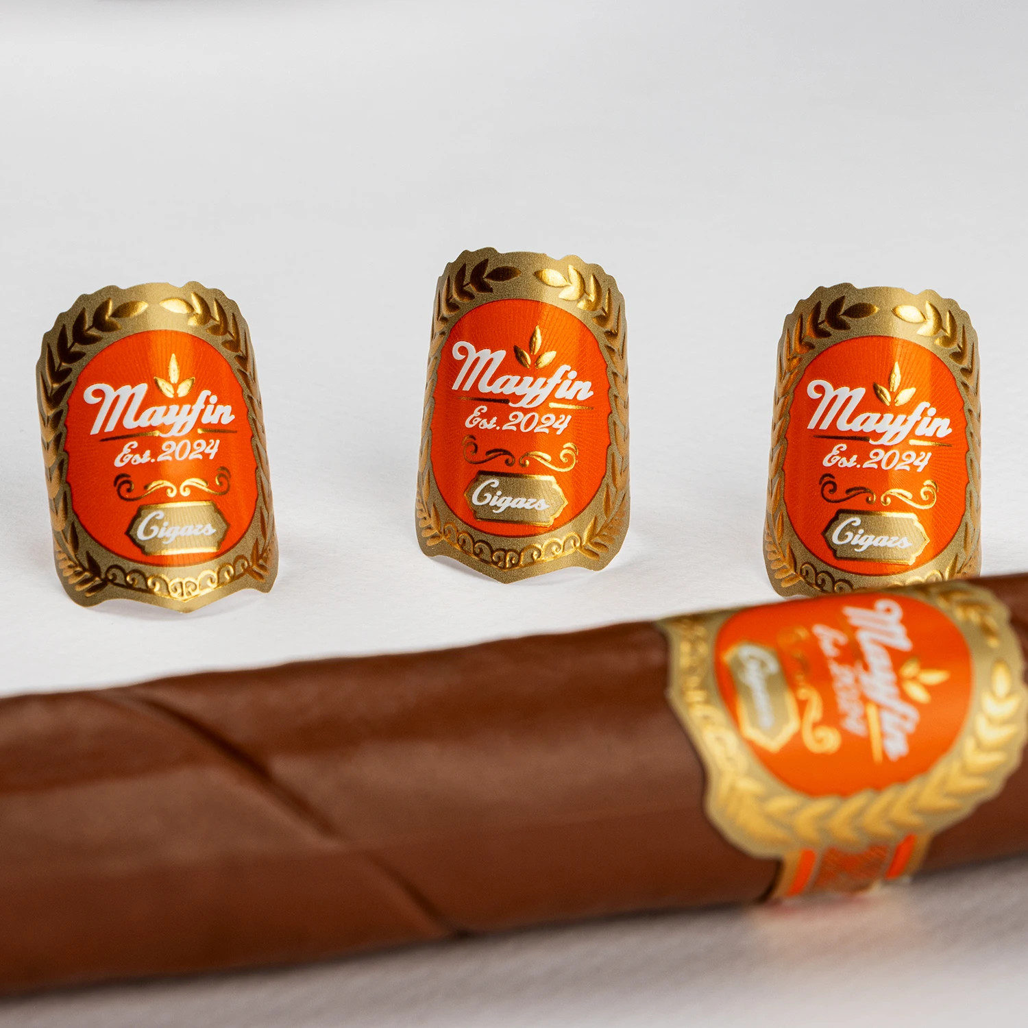 Custom Art Paper Printing Personalized Non Glue Paper Cigar Band Ring Label Hot Stamping Gold Foil Embossed Cigar Bands
