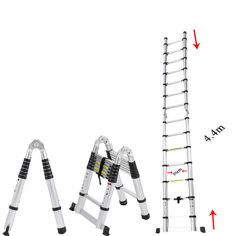 Telescoping aluminum extension ladder durable anti-skip one side folding step stair