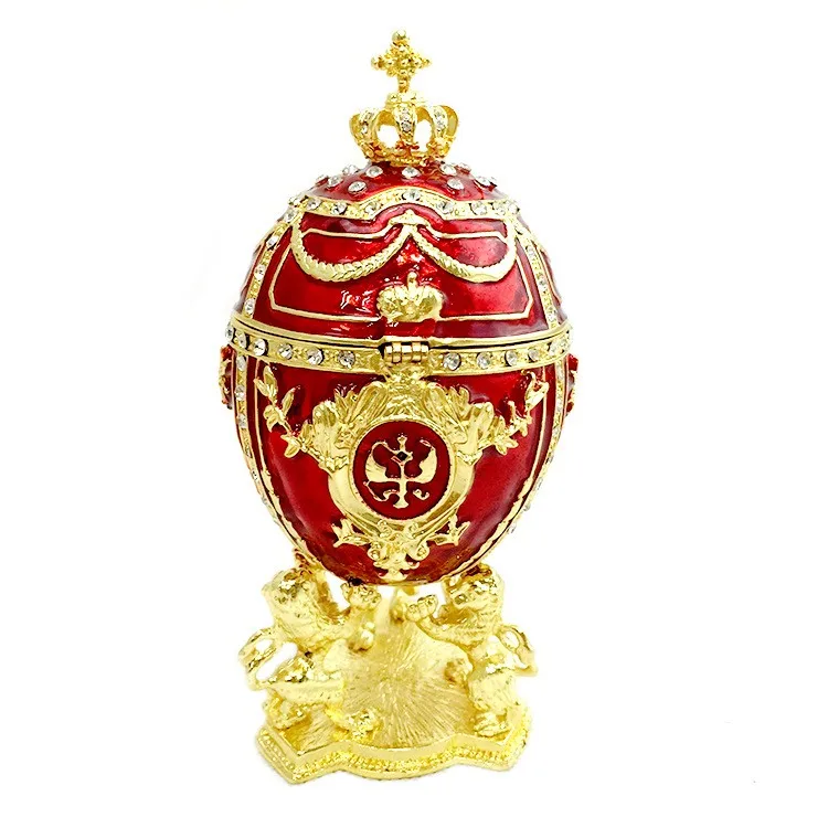 Большая металлическая королевская красная императорская русская Фаберже яйцо Корона безделушки шкатулка для украшений домашний декор