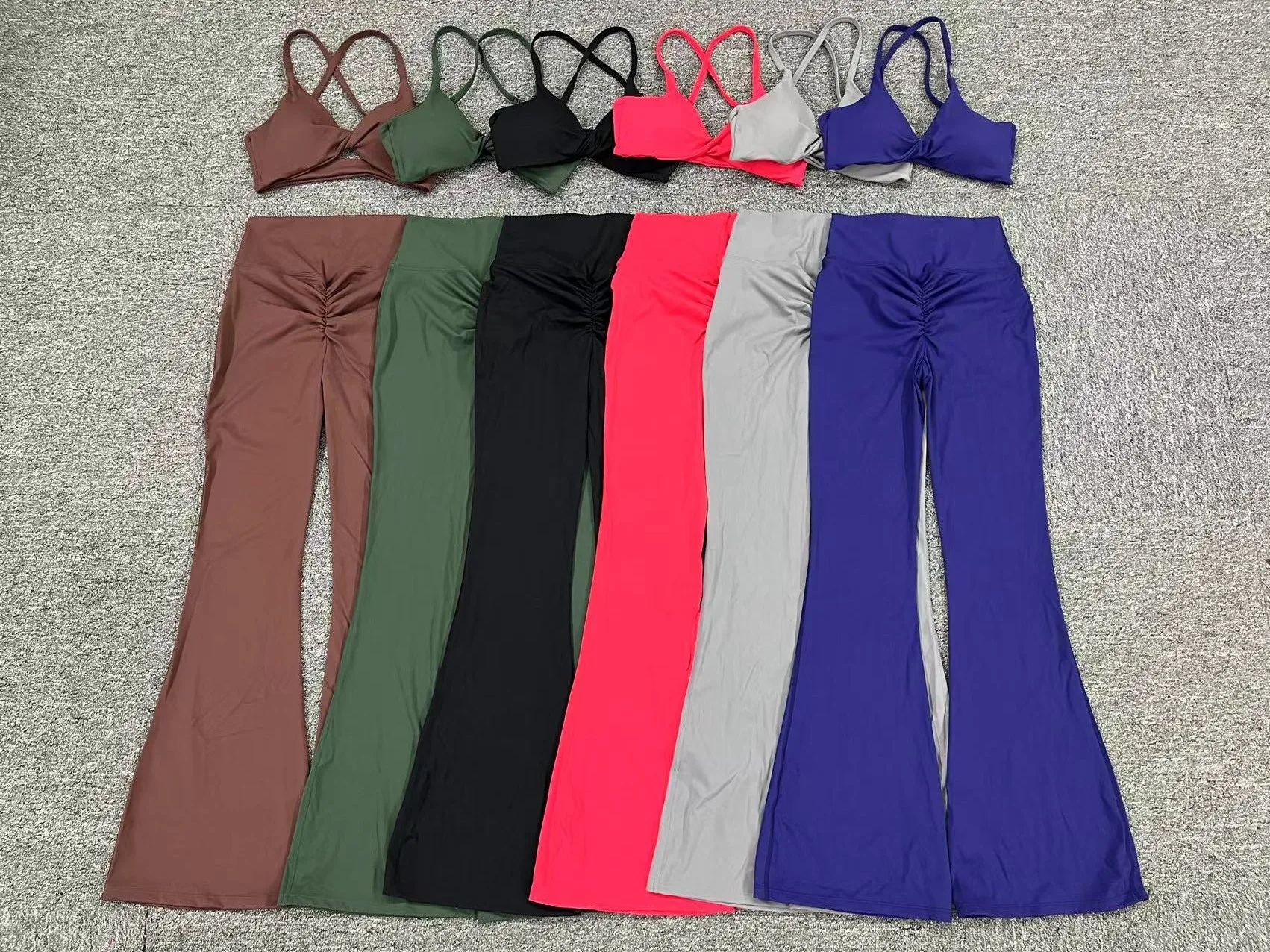 YIYI Womens Workout Sets 2 Piece Twist Front Strappy Sports Bras High Waist Scrunch Butt Lifting Flare Leggings Gym Fitness Sets