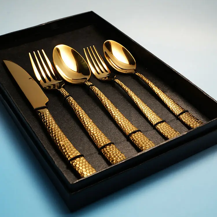 11/0  18/10 18/0 Knife Dinner fork Dinner spoon Tea fork Tea spoon Five piece set gold cutlery set stainless steel flatware sets