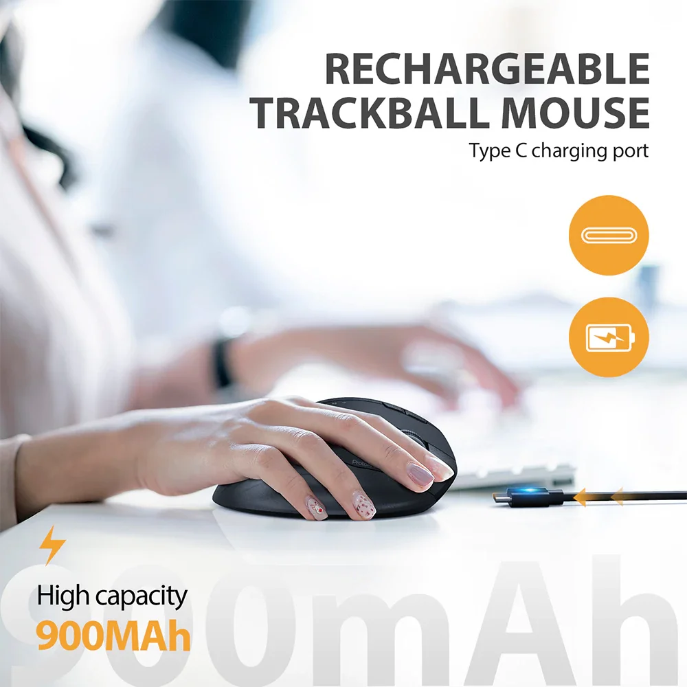 ProtoArc RGB Trackball Mouse Rechargeable Vertical Wireless BT Mouse for PC Computer Ergonomic Mouse
