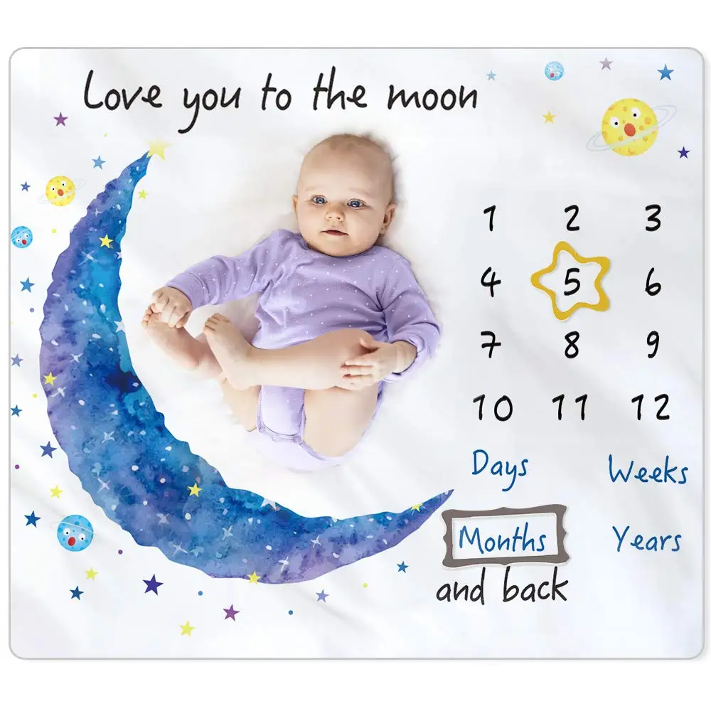 hot sell  Flannel Baby month Milestone Blanket  Milestone Cards monthly baby blanket