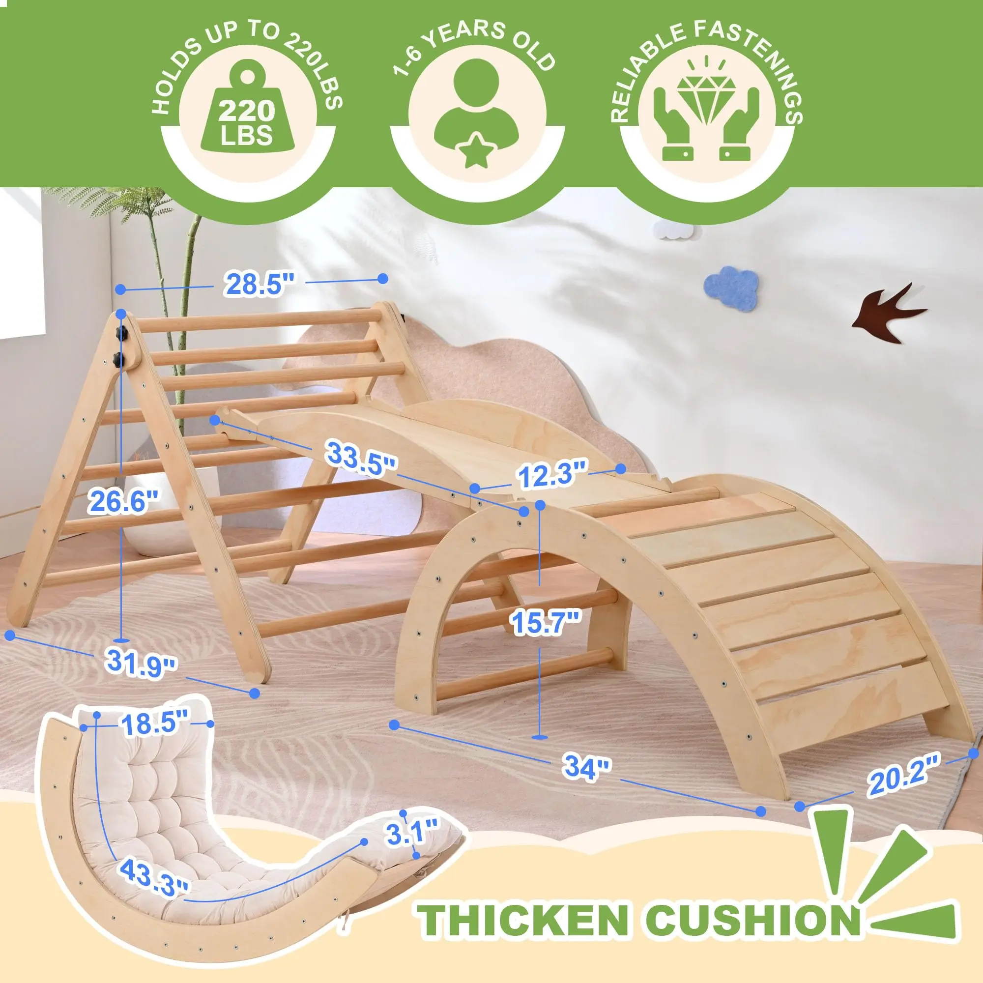 Sensory Balance Wooden Jungle Gym Training Indoor Climbing Toy Set Triangle Set for Kids Early Education
