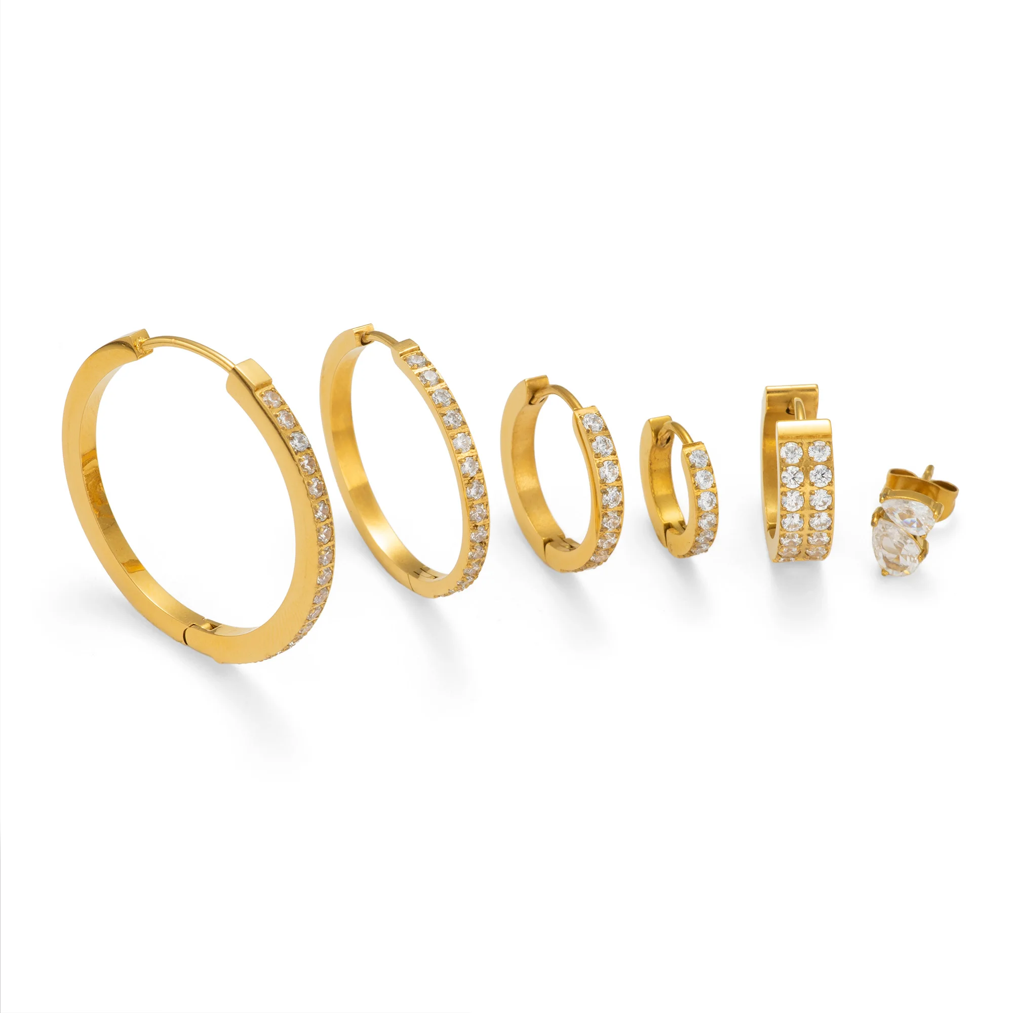 SUPER HOT SELLING Minimalist C Hoop Iced Out Zircon Multi Size Earrings Set Dazan New 18k Gold Plated Stainless Steel Jewelry