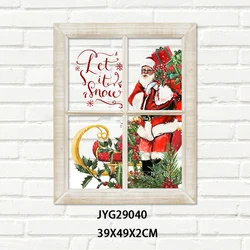 Новый продукт художественная оригинальная печать ПВХ деревянная стена искусство подарок Санты с санями рождественские украшения для стен