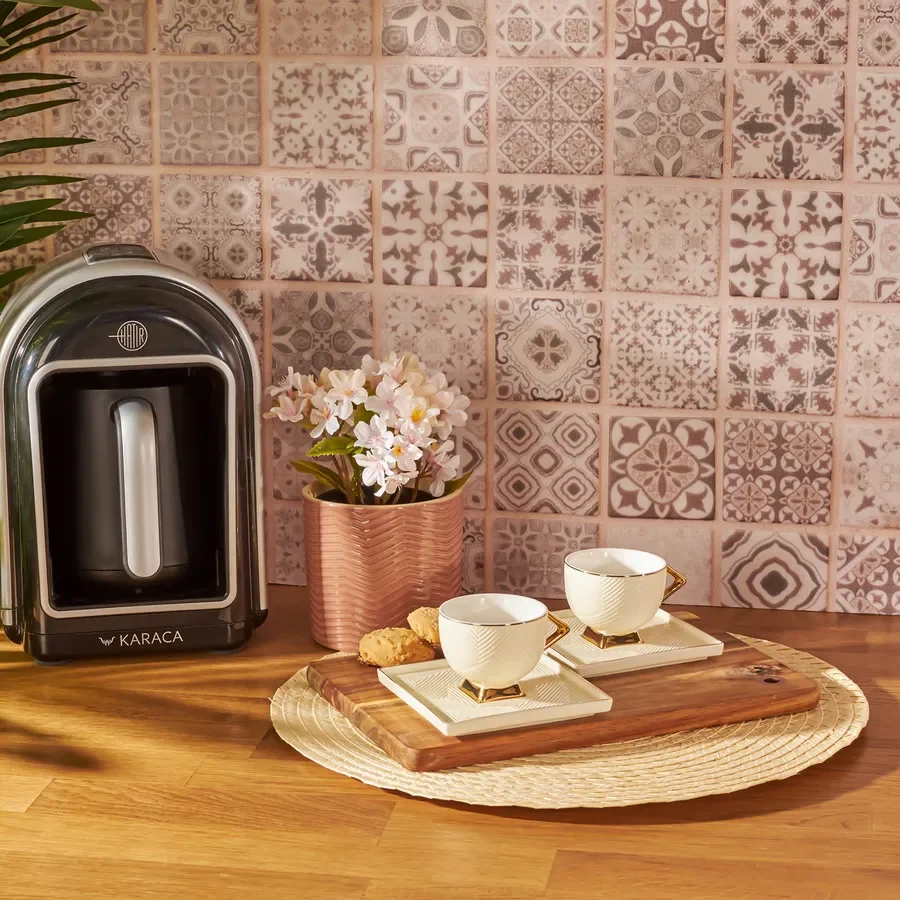 Art Deco 4 Piece Porcelain Espresso Cups Turkish Coffee Cups Sets for 2 People 80ml