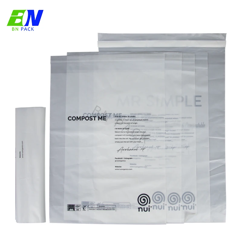 Frosted surface compostable poly biodegradable cloth zipper bags t-shirt bags plastic