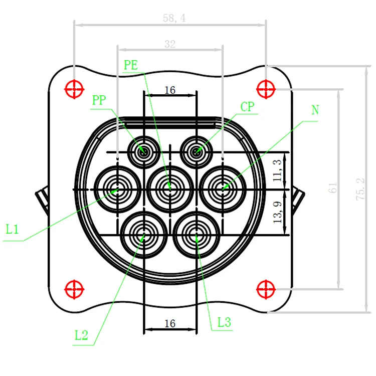 
Iec62196-2 Inlet 32A Female Electric Car Charge Outlet Type 2 Charging Socket EV 
