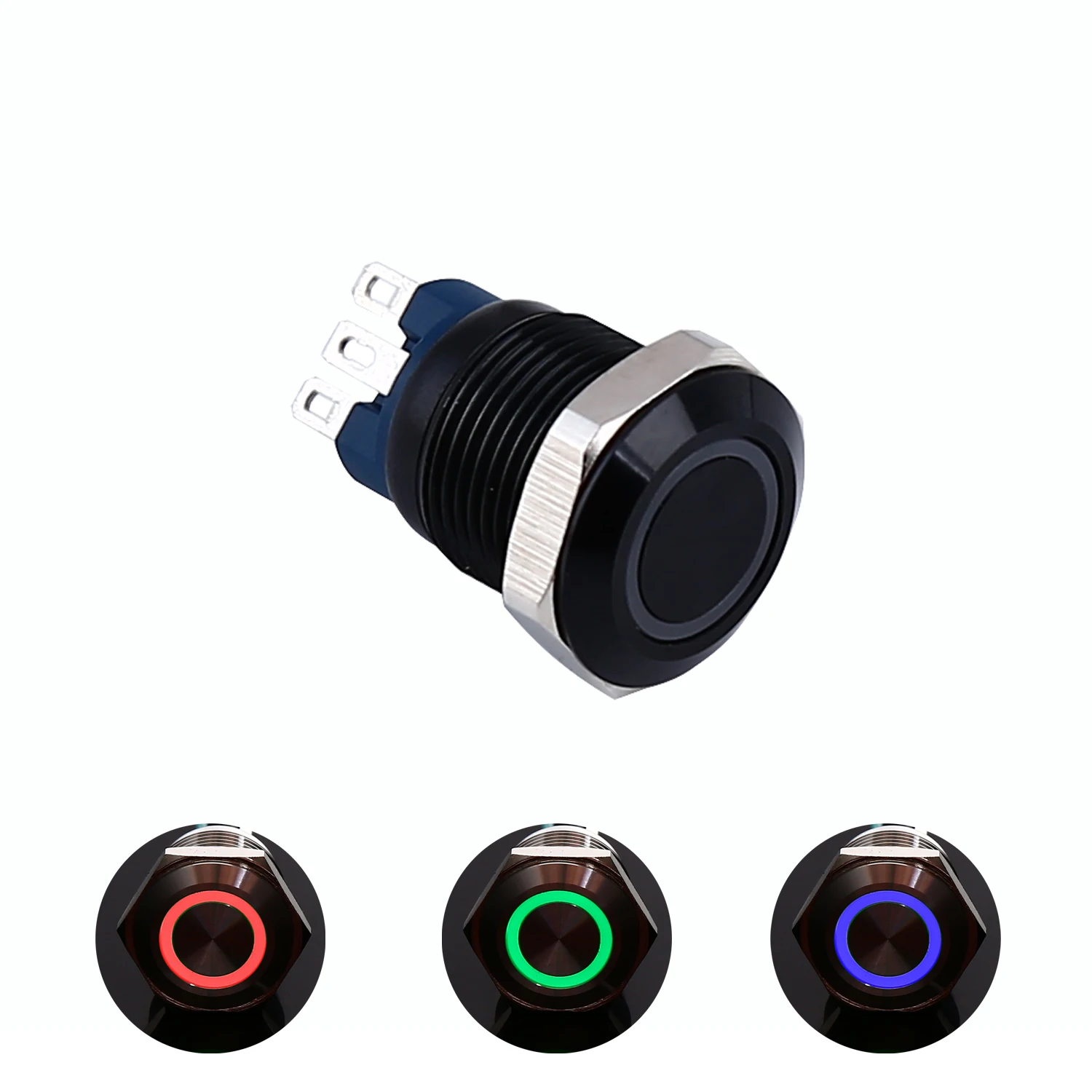12mm anti vandal push button switch 3 -color RGB led color IP67 waterproof (PM121F-10E/J/RGB/12V/S)