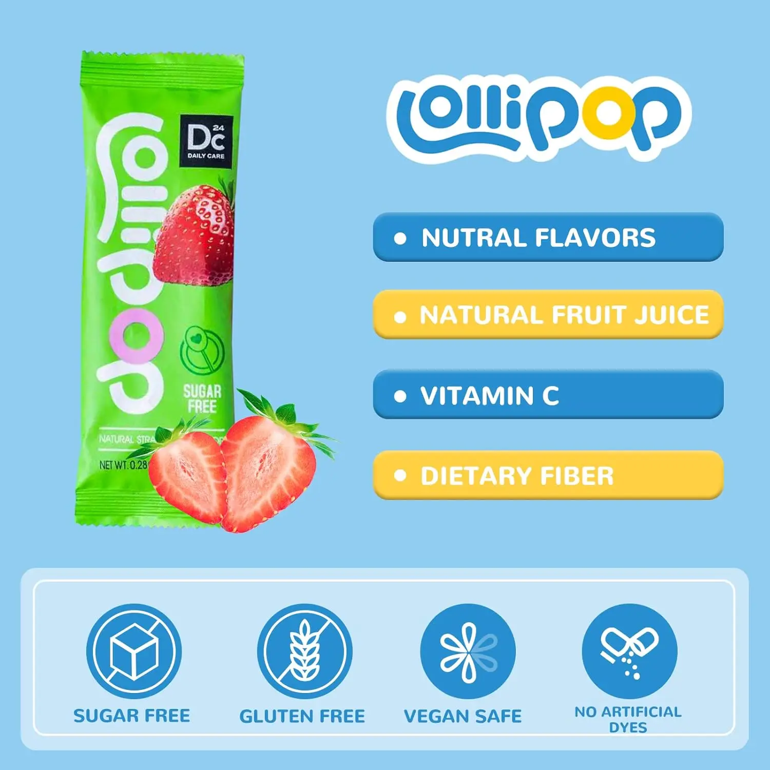 8g one pcs natural color and flavor Vitamin C kids lollipop lollipop natural fresh strawberry flavor lollipop