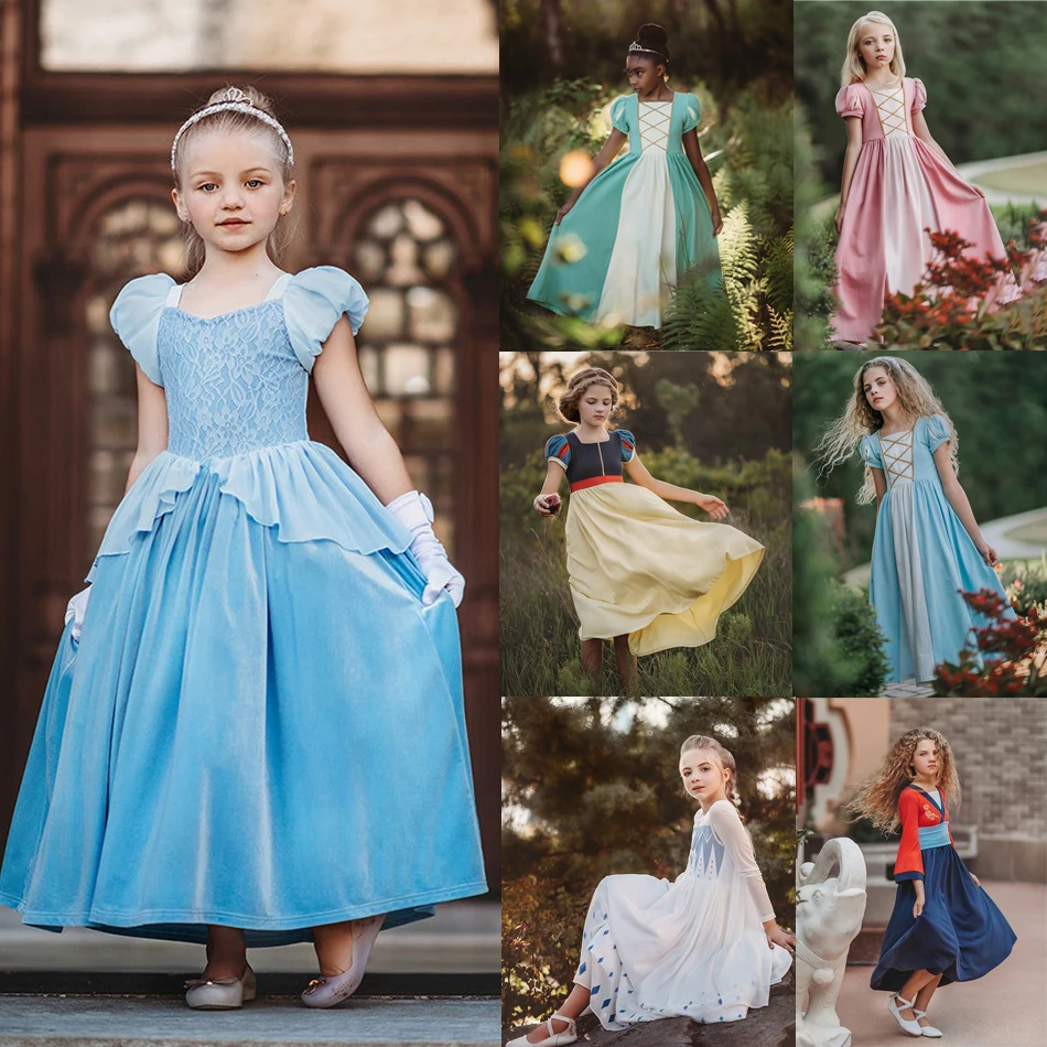
Hot Sale Girls Cotton Princess Dresses Cinderella Anna Elsa Rapunzel Dress Story Halloween Costume Kids Cosplay Costume Party 
