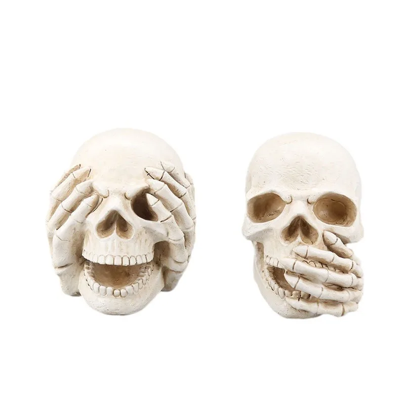 Halloween decoration resin sculpture White No see skull head No say skull head home decoration resin crafts skeleton  figurine
