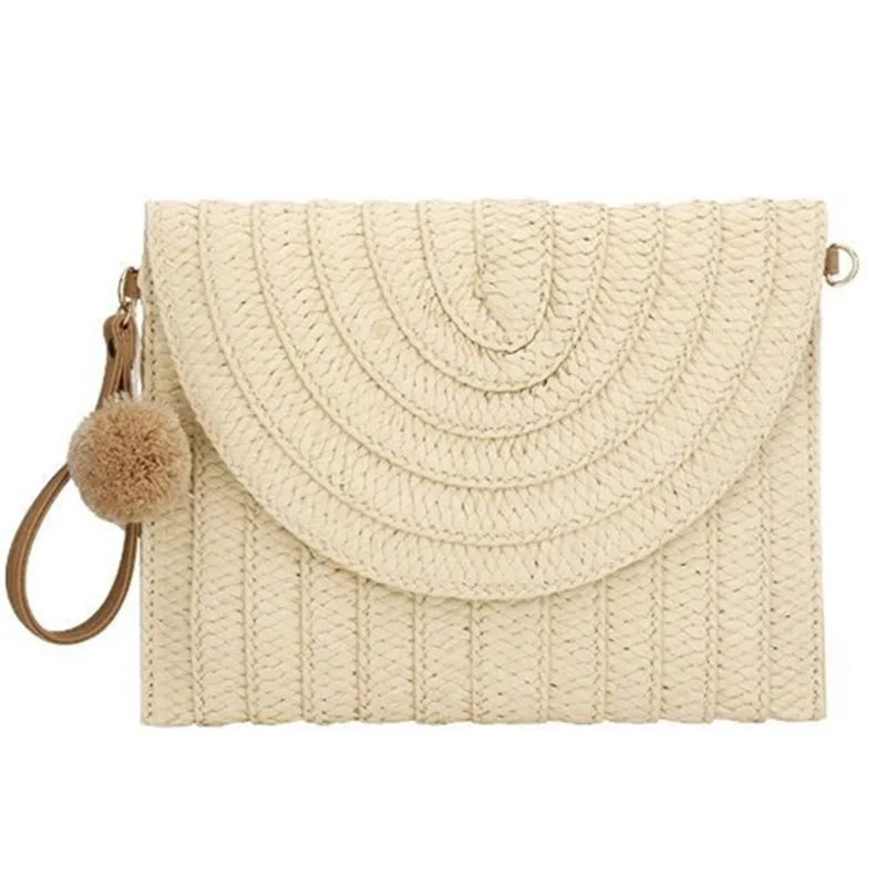 2024 summer autumn Korean chain shoulder handbag straw crossbody bag clutch for women