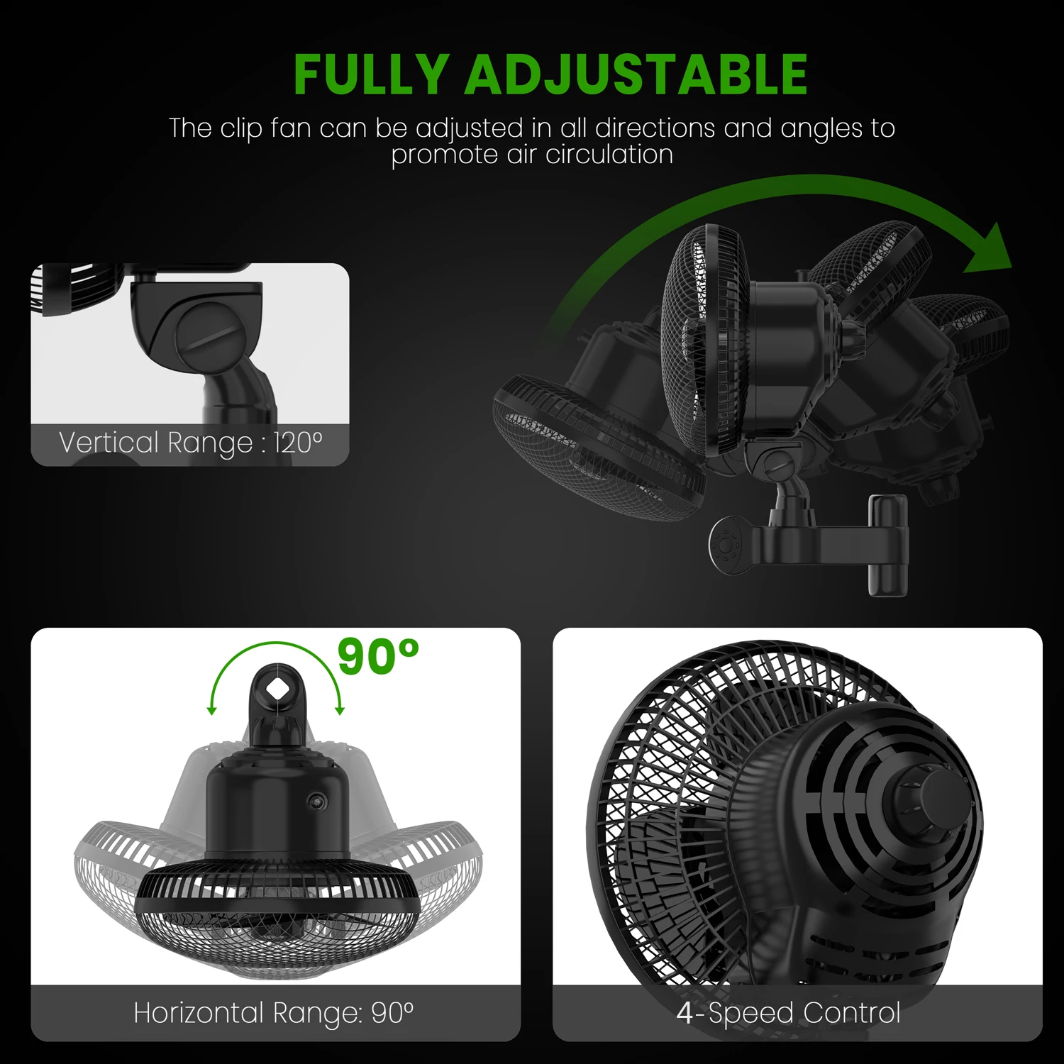 ORIGLiTE Grow Tent Fan Oscillating Fan EC with 4-Speed Airflow Low Noise for Greenhouse Ventilation Systems