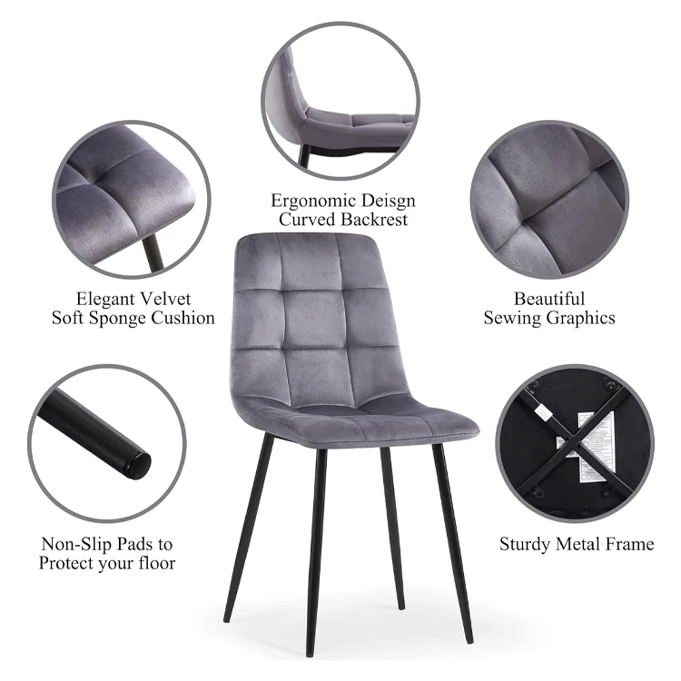 modern luxury restaurant kitchen dining room furniture metal frame nordic upholstered velvet fabric dining chairs for table