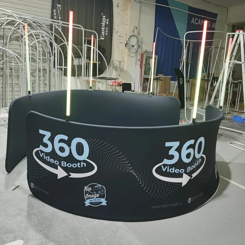 8*10ft Party 360 Degree Photo Booth With 6 Led Lights And Fence Elastic Background Printed Logo