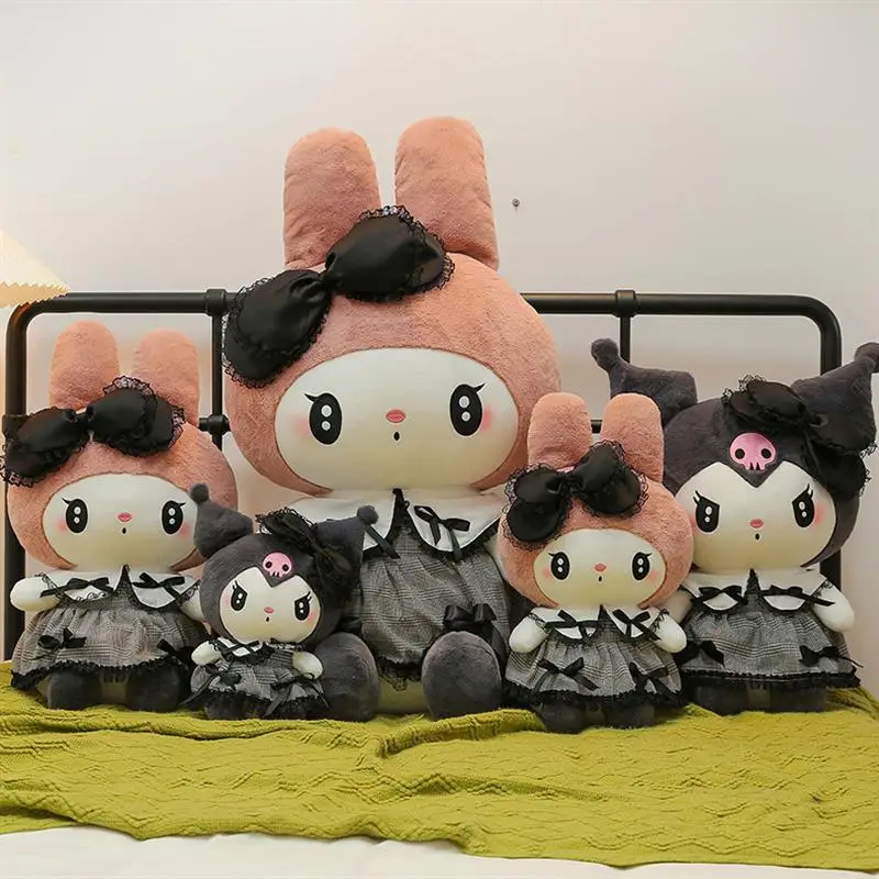 Sanrioed Black Kuromied Mymelodyed Plush Stuffed Dolls Kawaii Cartoon Sofa Cushion Pillow Dark Gothic Lace Toy Birthday Gift