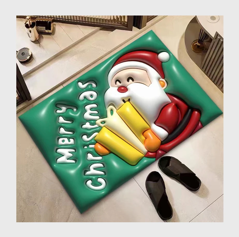 Hot Selling Cartoon Christmas Non-slip Carpets & rugs 3D Three-dimensional Diatom Mud Mat For Bathroom