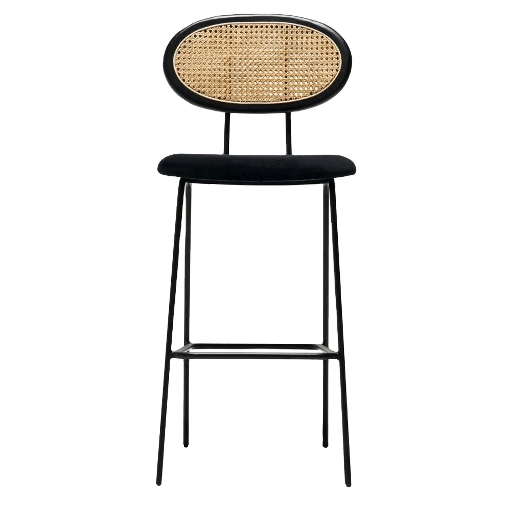 Nordic style bar chairs Modern Rattan dining chair bar stool high chair High Bar Stool For Kitchen  With Beech metal Legs