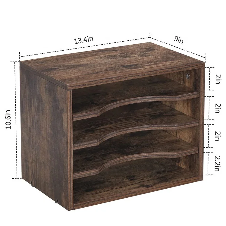 Rustic Brown Vintage Wood File Organizer Desktop for School Home Office