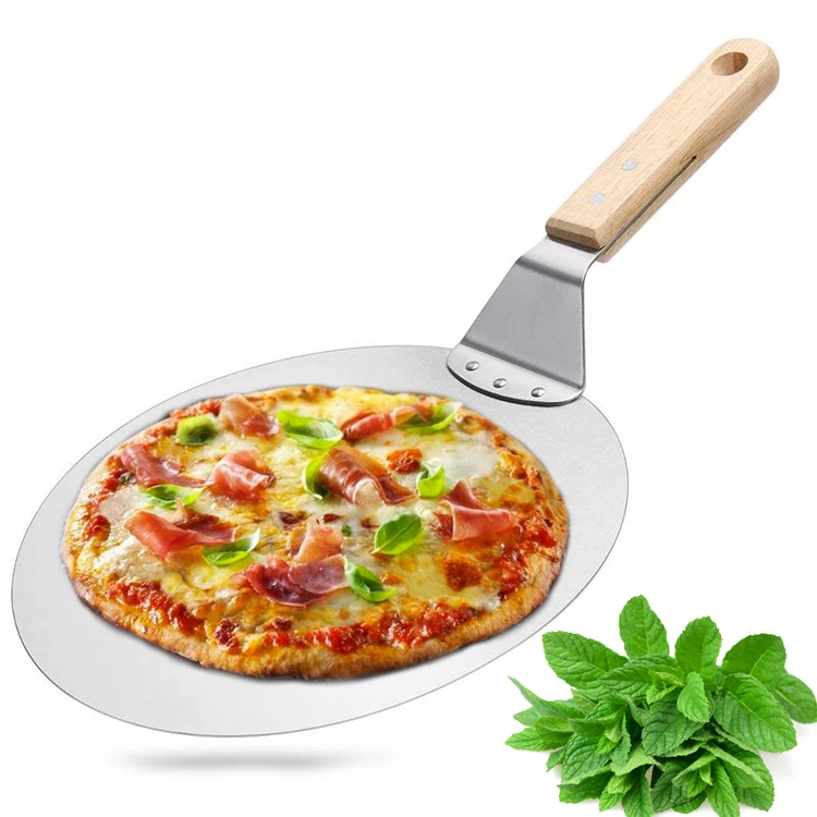  Homeplay Baking Tool Wooden Handle Pizza Shovel Stainless Steel Wheel Knife Cake Safety Transfer Device Three