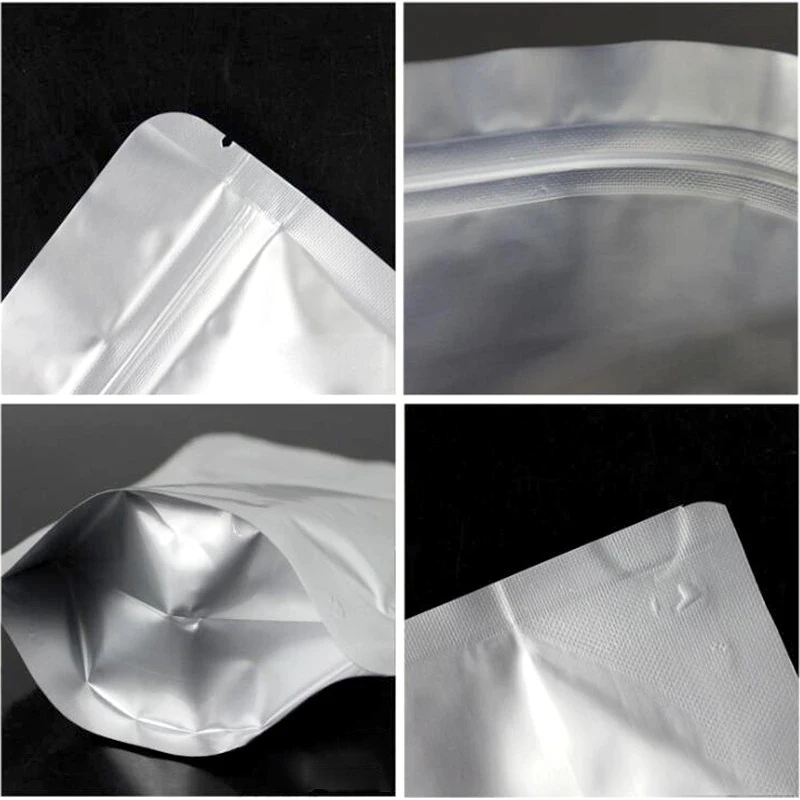 High quality mylar ziplock sealable silver aluminium foil bag pack alu resealable stand up pouch for food packaging