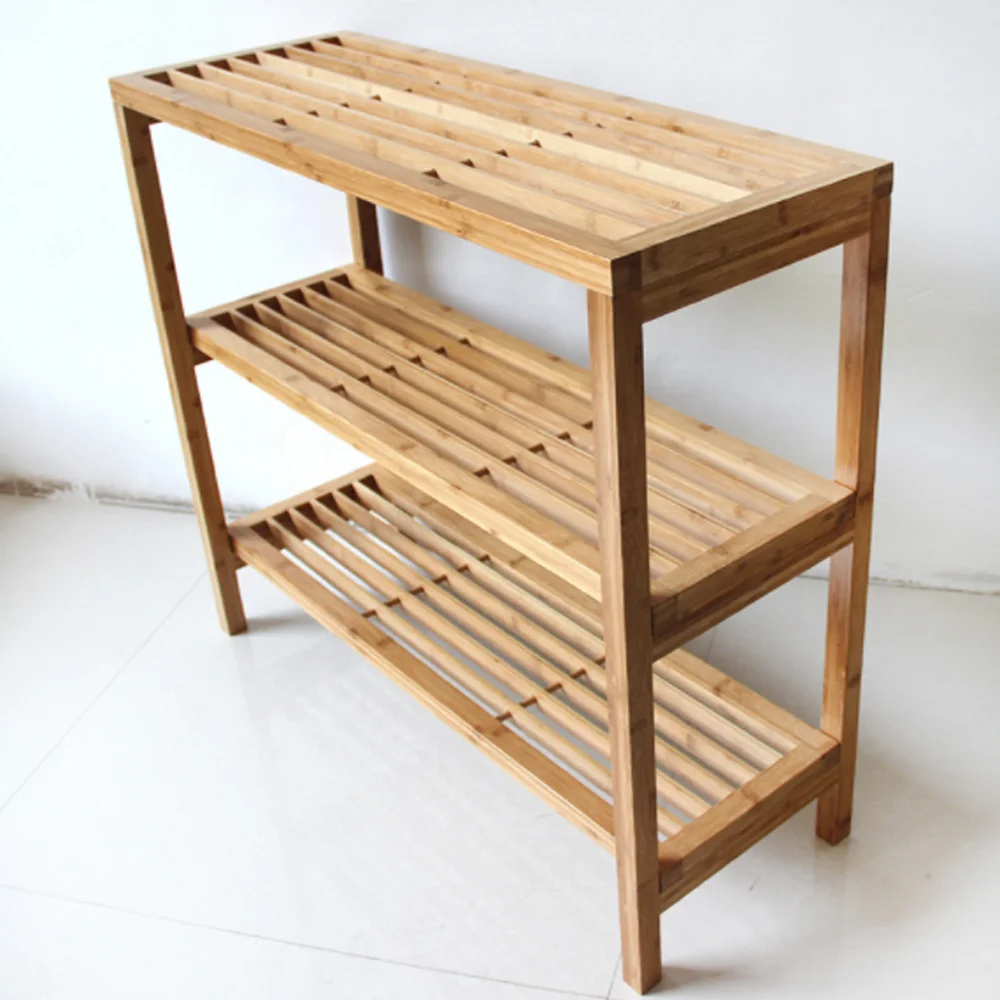 3 layer shoes organizer space-saving living room furniture free stand bamboo wooden shoe racks