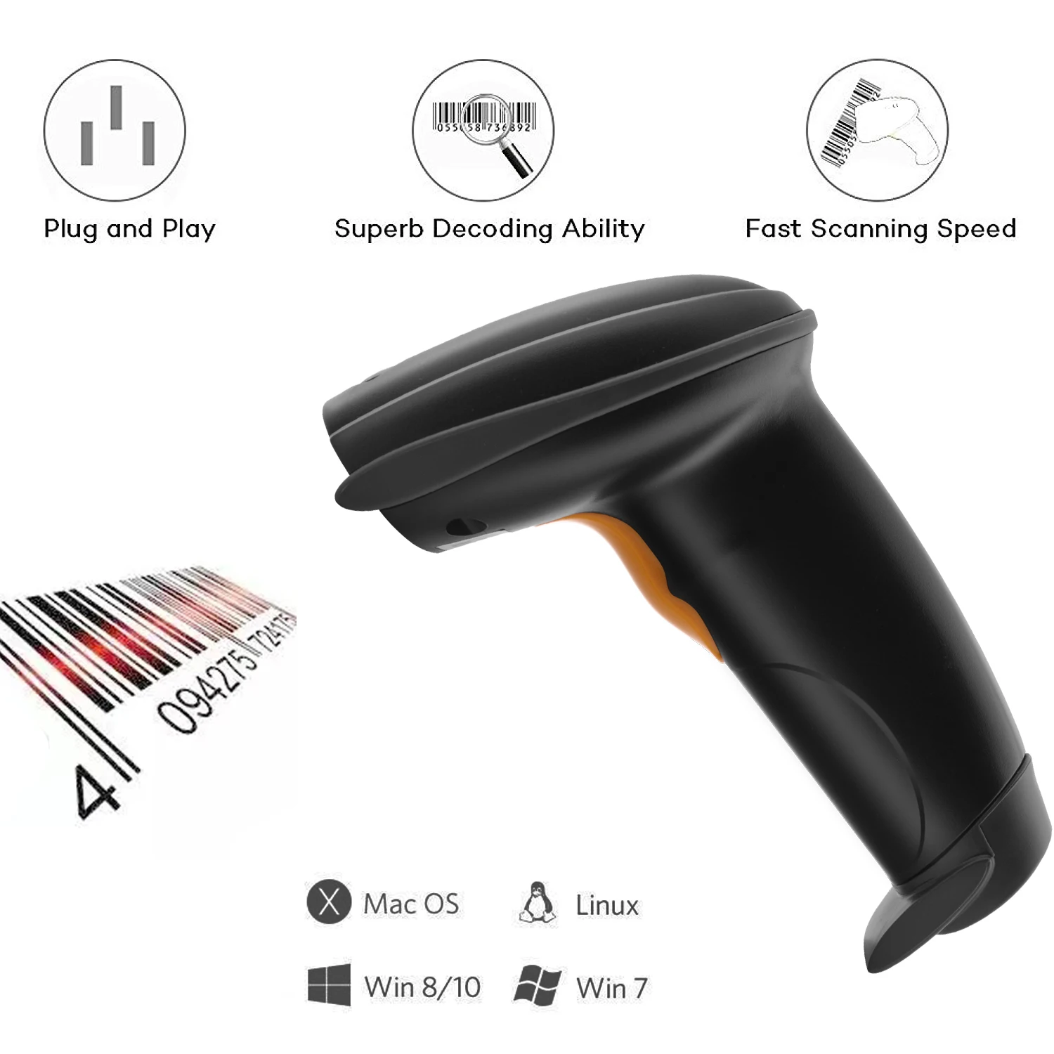 MiNJCODE Bracket Laser Scan Bar Code scanner Programmable USB/COM/KBW Barcode Reader For Win7/8/10/XP