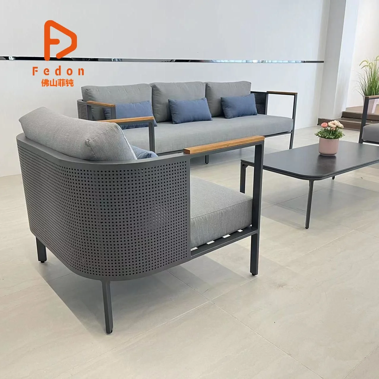 Fully aluminum gardening sofa with Tai Wan olefin cushions durable living sofa set