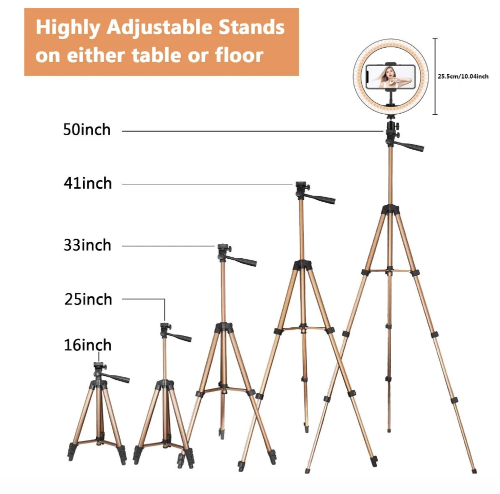 2 In 1 Tripod Make Up Streaming Ring Light With 10 Inch Ring Light
