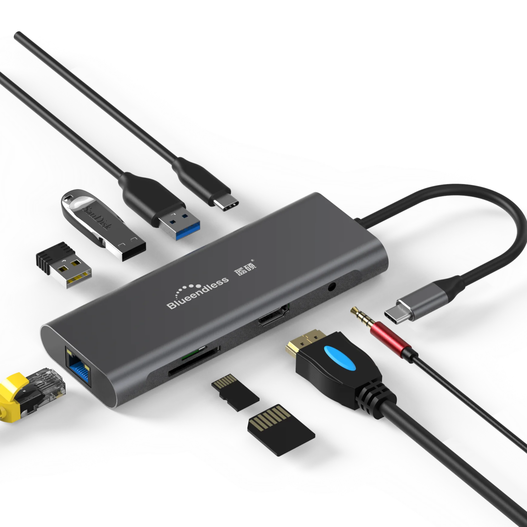  Новейшая многофункциональная док-станция 9 в 1 Usb 3 0 Тип C Pd хаб Ethernet тонкий Hub Hd mi 4K Lector De