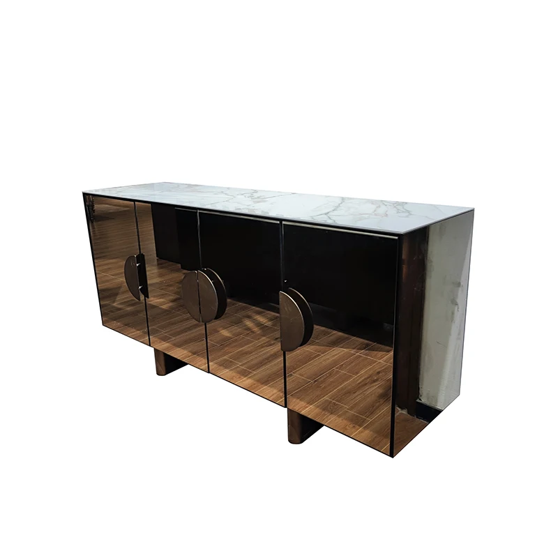 Guanye 2024 New Design sintered stone top Wood Sideboard Cabinet 6-Door Sideboard Hutch for Dining Room